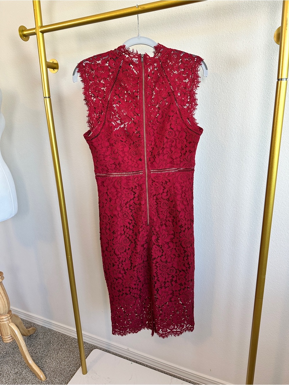 Bardot Red Lace Midi Dress - Picture 4 of 12